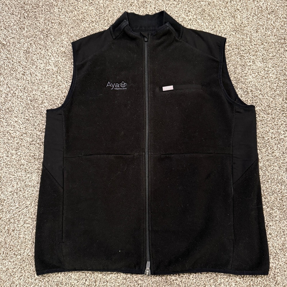 FIGS On-Shift Fleece Vest Black Women's 2XL Aya Healthcare Logo Medical Nurse